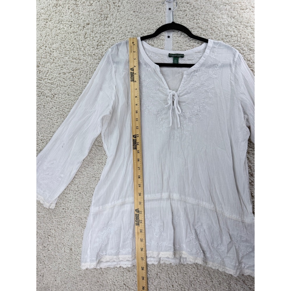 Lauren Ralph Lauren Peasant Blouse Womens L White Embroidered Cotton - Picture 9 of 10